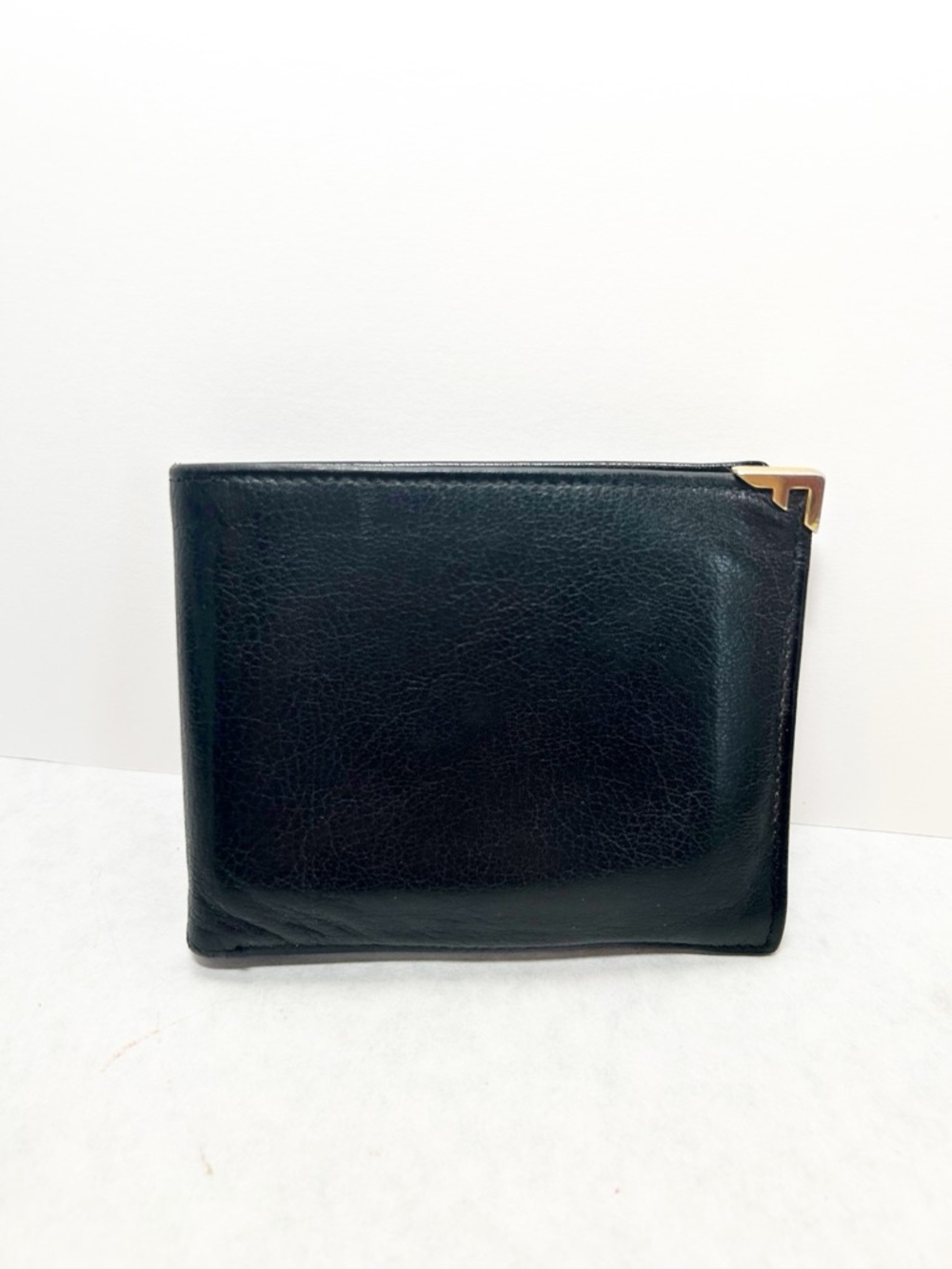 Salvatore Ferragamo Classic Black Leather Bi-Fold Men’s Wallet Gold Corner Logo - Picture 2 of 13